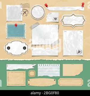 Vintage Scrapbooking Vektorelemente. Alte Altpapiere, Fotorahmen und Etiketten. Illustration von Scrapbook und Papier Karte vintage Stock Vektor