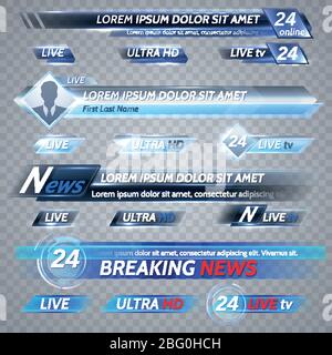 TV-Nachrichten und Streaming-Video-Vektorbanner. Illustration von Video-Stream Banner, Media-Poster für tv-Übertragung Stock Vektor
