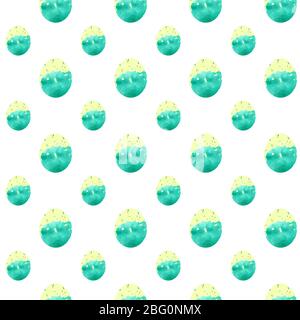 Smaragd mit gelbem Top Osterei Nahtloses Muster. Hand Zeichnung Aquarell Skizze auf weißem Hintergrund. Farbenfrohe Illustration. Bild kann in Grußkarten, Plakaten, Flyern, Bannern, Logo, weiterem Design etc. Verwendet werden Stockfoto