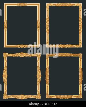 Dekorative Vintage goldene Vektorrahmen. Alte glänzende Luxusgoldrahmen. Vintage Bild Foto, Dekoration Rahmen kunstvolle Illustration Stock Vektor