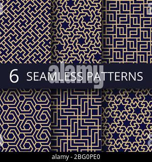 Arabische Kultur nahtlose Vektor-Muster. Gold asiatische Dekoration wiederholen Hintergründe. Sammlung von asiatischen und arabischen nahtlose Muster Illustration Stock Vektor