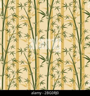 Bambus Baum Vektor nahtlose Hintergrund. Bambus-Pflanzenmuster mit Blatt-Illustration Stock Vektor