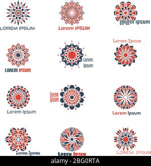 Geometrisches Logo Vektor-Set mit kreisförmigen Mosaik Mandala islamischen Mustern. Blume arabisch kreisförmige Dekoration für Logo Firma Illustration Stock Vektor