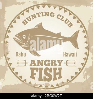 Vintage Fischerei Banner Design - Jagd Club Emblem. Vektor flache Abbildung Stock Vektor