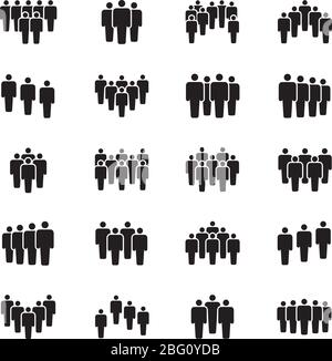 Menschen Menge Vektor schwarze Symbole. Büroleute Zahlen Zeichen. Soziale Teamarbeit Community, Crowd Partnership Illustration Stock Vektor