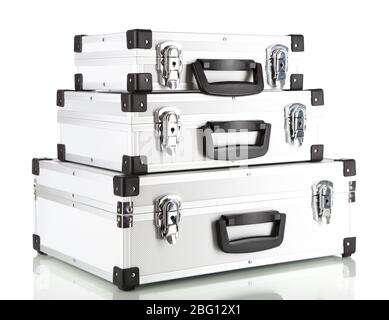 Geschlossene silberne Gehäuse isoliert auf weiß Stockfoto