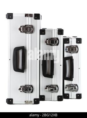 Geschlossene silberne Gehäuse isoliert auf weiß Stockfoto