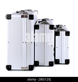 Geschlossene silberne Gehäuse isoliert auf weiß Stockfoto