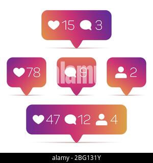 Like, Follower, Kommentar Symbole isoliert auf weißem Hintergrund. Vektorgrafik Stock Vektor