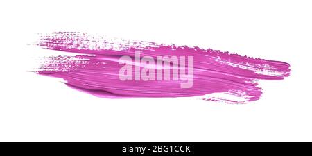 Rot gefärbte Pinselstrich-Pausen über isoliertem Hintergrund, Wasserfarben-Textur auf Leinwand, rosafarbener Lippenstiftverschlag Stockfoto