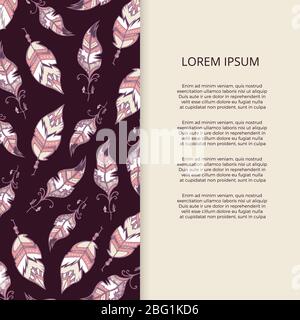 Handgezeichnetes Boho Federn Banner und Poster Design. Vektorgrafik Stock Vektor