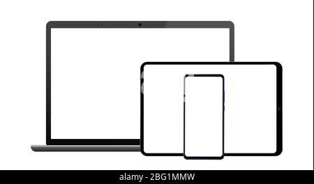 Realistische Vektor-Set aus Latop, Tablet und Smartphone.Moderne Premium-elektronische Geräte Set Mockup. Stock Vektor