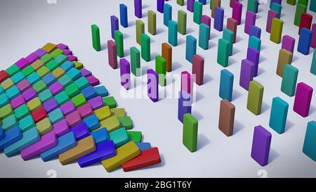 Soziale Distanzierung Demonstration mit Domino-Stücke, wirksame Präventionsmaßnahmen Konzept, um die Ausbreitung des Coronavirus zu stoppen Stockfoto