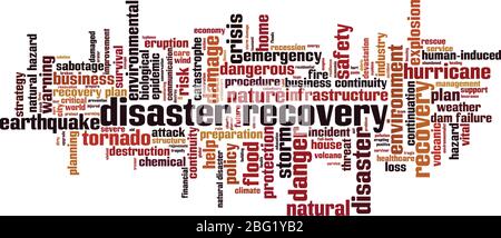 Disaster Recovery – Cloud-Konzept. Collage aus Worten über Disaster Recovery. Vektorgrafik Stock Vektor