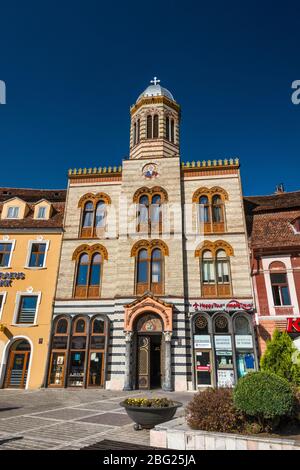 Rumänisch-Orthodoxe Kirche, Piata Sfatului, zentraler Platz in Brasov, Siebenbürgen, Rumänien Stockfoto