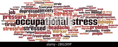 Berufsbedingtes Stress-Wort Cloud-Konzept. Collage aus Worten über berufliche Belastung. Vektorgrafik Stock Vektor