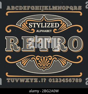 Klassische Western 3d Typografie. Gothic Retro Vektortyp. Retro-Zahlen und -Buchstaben. ABC Text, Alphabet Typ Vintage, Gothic Typografie und Zahl illu Stock Vektor