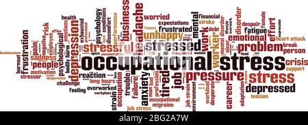 Berufsbedingtes Stress-Wort Cloud-Konzept. Collage aus Worten über berufliche Belastung. Vektorgrafik Stock Vektor