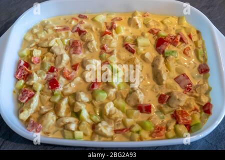 Geschmortes Hähnchencurry mit Gemüse, Curry-Hähnchen Stockfoto