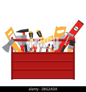 Reparatur und Konstruktion tools Vektor Konzept. Abbildung: Toolbox für Bau, Schraubendreher und Gabelschlüssel Stock Vektor