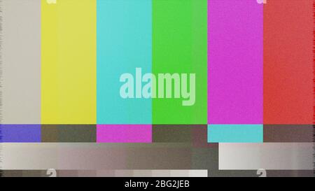 Altes tv-Signal mit statischem Empfang und Farbkontrollstreifen. Design-Element Hintergrund des Fernsehens mit technischen Schwierigkeiten. Stockfoto