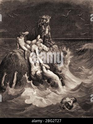 Die Sintflut, Altes Testament, Holzschnitt von Gustave Doré Stockfoto