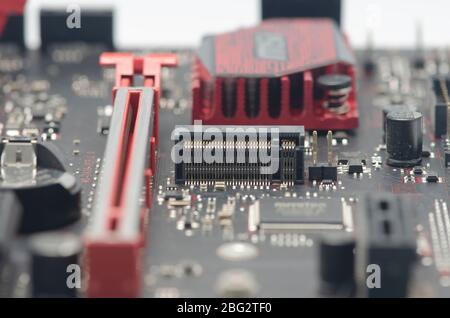 Closeup MSI Motherboard M.2 nvme-Anschluss-Schnittstelle Stockfoto