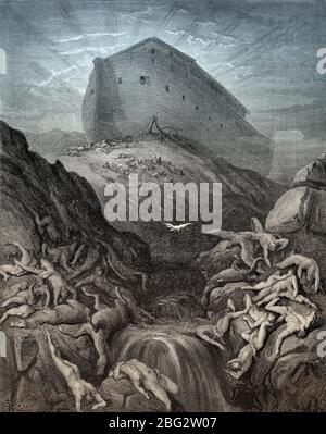 Die Taube, die aus der Arche, dem Alten Testament, stammt, Holzschnitt von Gustave Doré Stockfoto