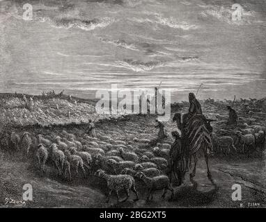 Abraham geht ins Land Kanaan, altes Testament, Holzschnitt von Gustave Doré Stockfoto