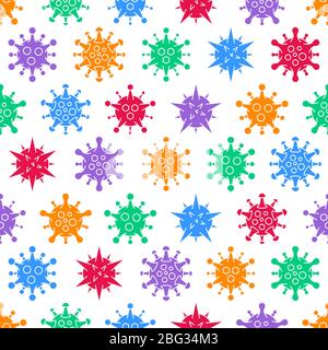 Coronavirus COVID-19 nahtlose Muster. Verschiedene Arten von Viren. Biologie Organismen Hintergrund in Vintage graviert Stil. Stock Vektor