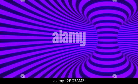 Schwarz-weiß verdreht gekrümmte Linien bilden Torus horizontalen Hintergrund, optische Illusion. 3d-Renderdarstellung Stockfoto