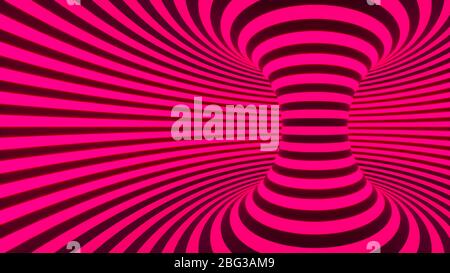 Schwarz-weiß verdreht gekrümmte Linien bilden Torus horizontalen Hintergrund, optische Illusion. 3d-Renderdarstellung Stockfoto