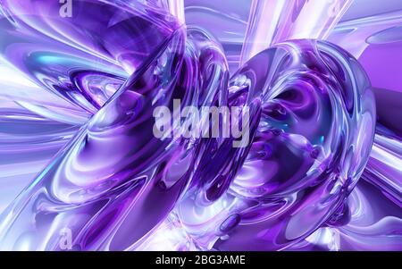 Abstrakte lila 3d-Illustration. Fließende Reflexionen. Hintergrund Stockfoto
