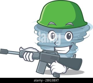 Ein Cartoon-Bild von Tornado im Army-Stil mit Maschinengewehr Stock Vektor