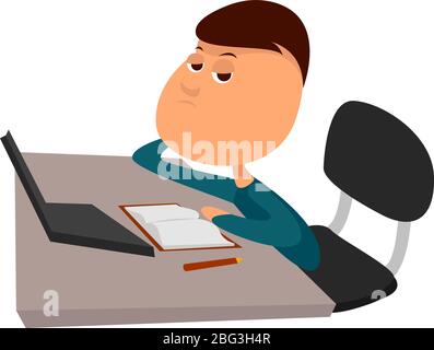 Mann auf Online-Unterricht, Illustration, Vektor auf weißem Hintergrund Stock Vektor