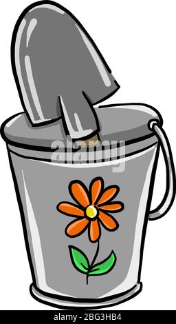 Schaufel im Eimer, Illustration, Vektor auf weißem Hintergrund Stock Vektor
