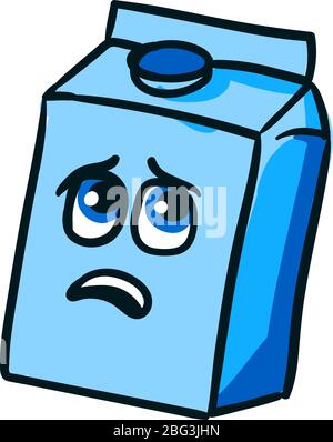 Traurig Milch in Box, Illustration, Vektor auf weißem Hintergrund Stock Vektor