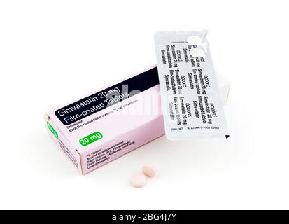 Statine Statin-Tabletten Simvastatin-Tabletten Simvastatin 20mg Tabletten zur Cholesterinsenkung Stockfoto