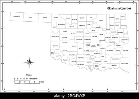 oklahoma State umreißen administrative und politische Vektor-Karte in schwarz und weiß Stock Vektor