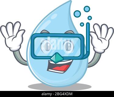 Regentropfen Maskottchen Design Konzept trägt Taucherbrille Stock Vektor