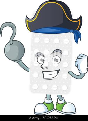 Cool Pirat der Pillen Cartoon Design-Stil mit einem Haken Hand Stock Vektor