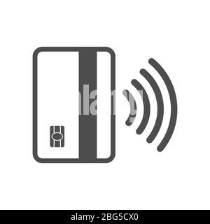 Symbol einer Bankkarte mit kontaktloser Bezahlung (NFC). Flaches Design, gefüllte Kontur isoliert auf weißem Hintergrund Stock Vektor