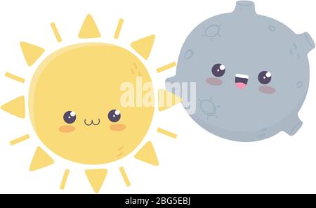 Nette Sonne Mond kawaii Cartoon Charakter Vektor Illustration Stock Vektor