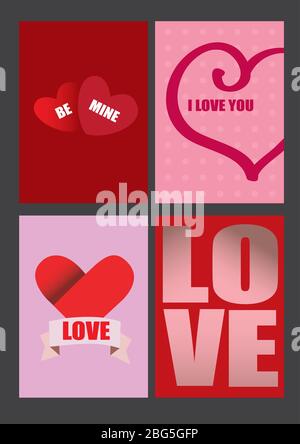 Vier Vektor-Designs zum Thema Valentinstag für Grußkarten und Poster Stock Vektor