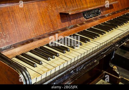 Valletta City, Malta - 19. Juli 2019. Ansicht des antiken Walnuss-Klaviers von H.lange & Co Berlin. Stockfoto