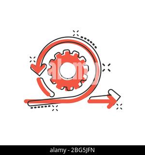 Agile Ikone im Comic-Stil. Flexible Cartoon Vektor-Illustration auf weißem isolierten Hintergrund. Pfeilzyklus Splash-Effekt Geschäftskonzept. Stock Vektor
