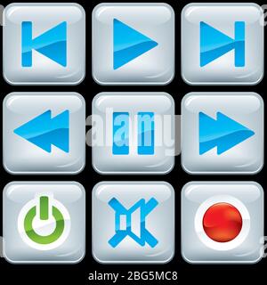 Vector Illustration. Satz von neun multimedia Icons in glänzendem Stil. Stock Vektor