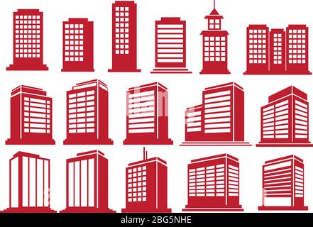 Vektordarstellung der modernen Hochhäuser in verschiedenen perspektivischen Ansichten und Designs Stock Vektor