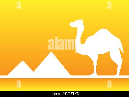 Silhouette des Kamels in der Wüste mit Pyramiden in Ägypten. Stock Vektor