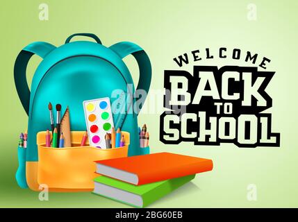 Willkommen zurück zu Schule Vektor-Banner-Design. Willkommen zurück in der Schule Typografie in Leerraum für Text mit bunten Schulbedarf und Bildung. Stock Vektor